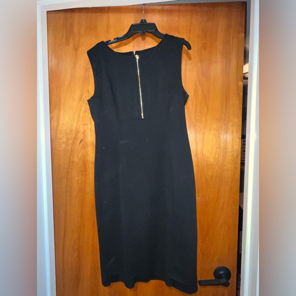 Calvin Klein Black Midi Dress with Gold Zipper